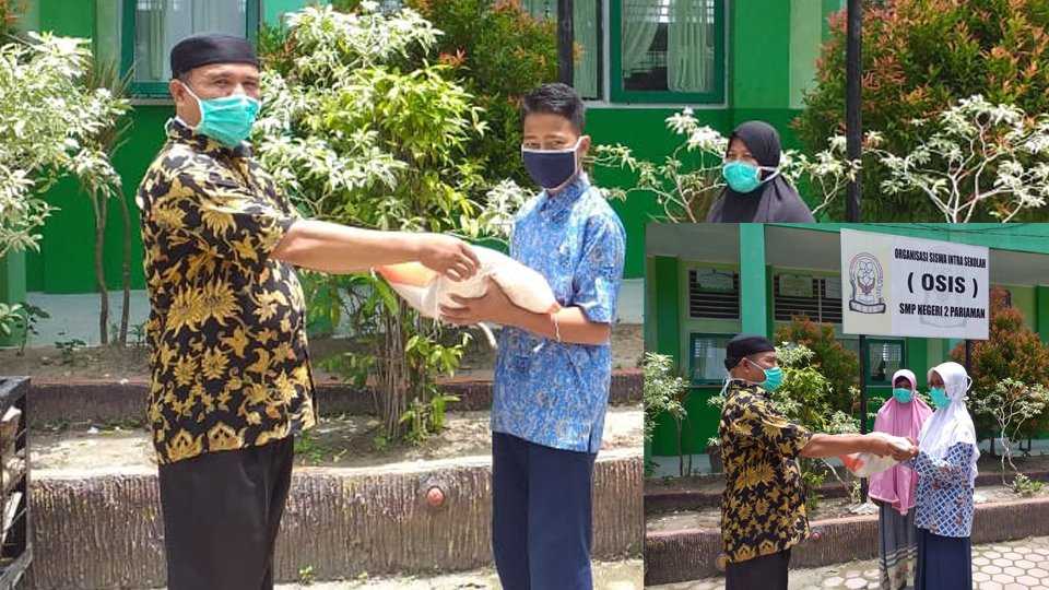 Menyikapi Dampak Wabah Virus Corona, SMPN 2 Pariaman Bagikan Beras kepada Siswa Kurang Mampu