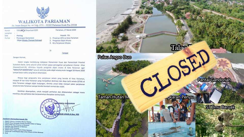 Pemko Pariaman Resmi Tutup Sementara Objek Wisata
